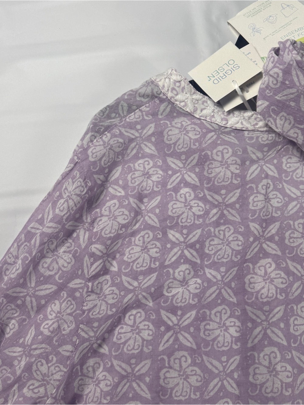 NWT Sigrid Olsen Women XL Tunic Blouse Matching Scarf Set Purple Floral - Picture 12 of 14